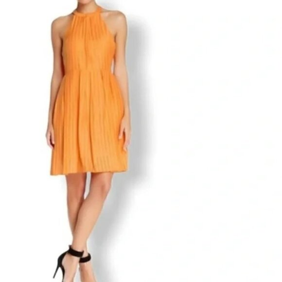 Cynthia Steffe Halter Textured Stripe Dress Orange 6 preppy summer sundress - Picture 1 of 10